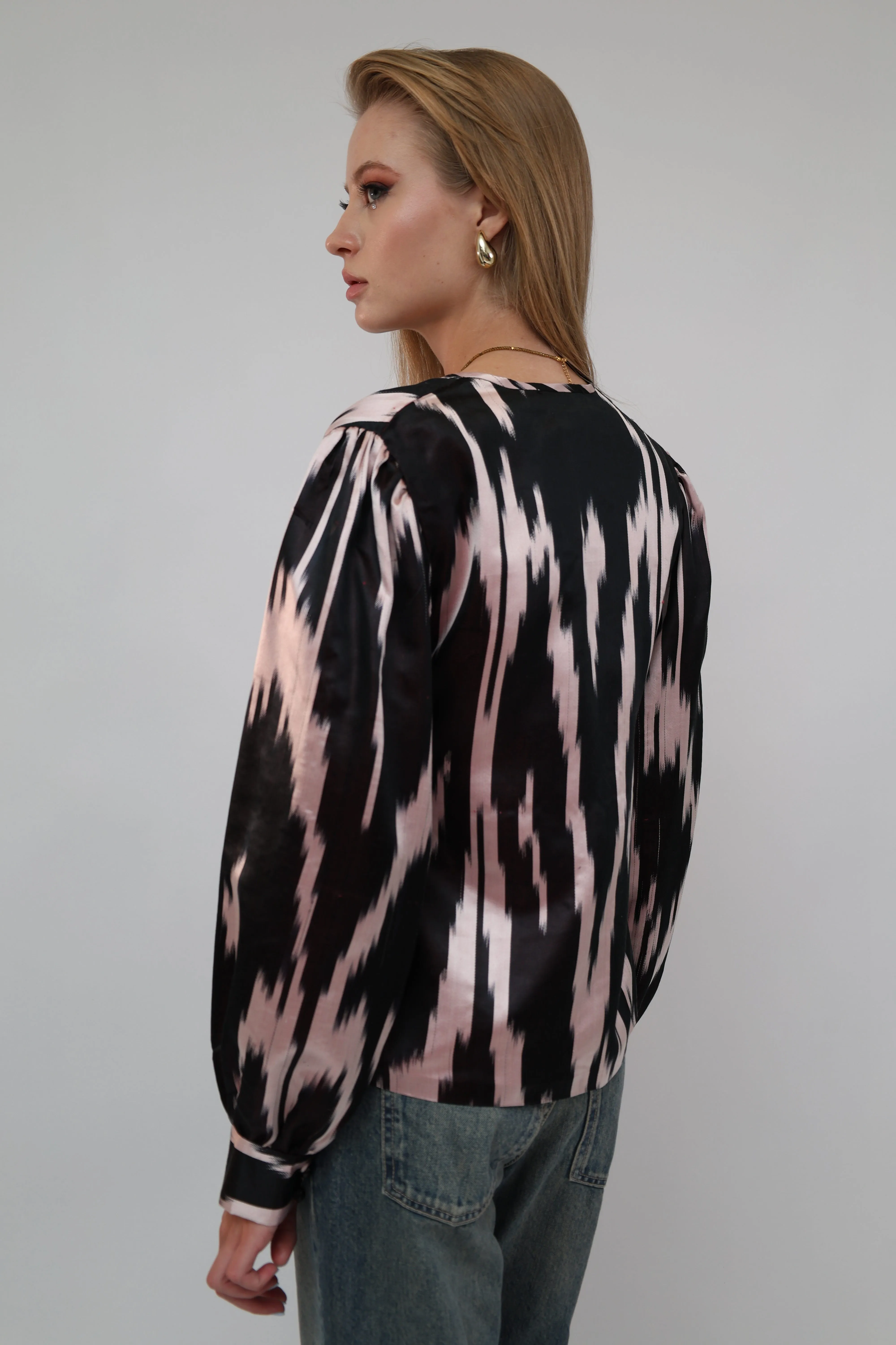 100% Silk Vintage Long Sleeve Blouse Black