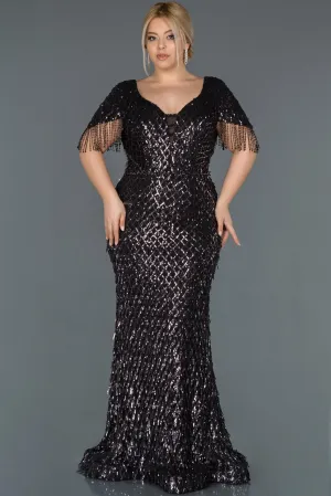 16960 Black-Silver Tasseled Sequined Mermaid Dress