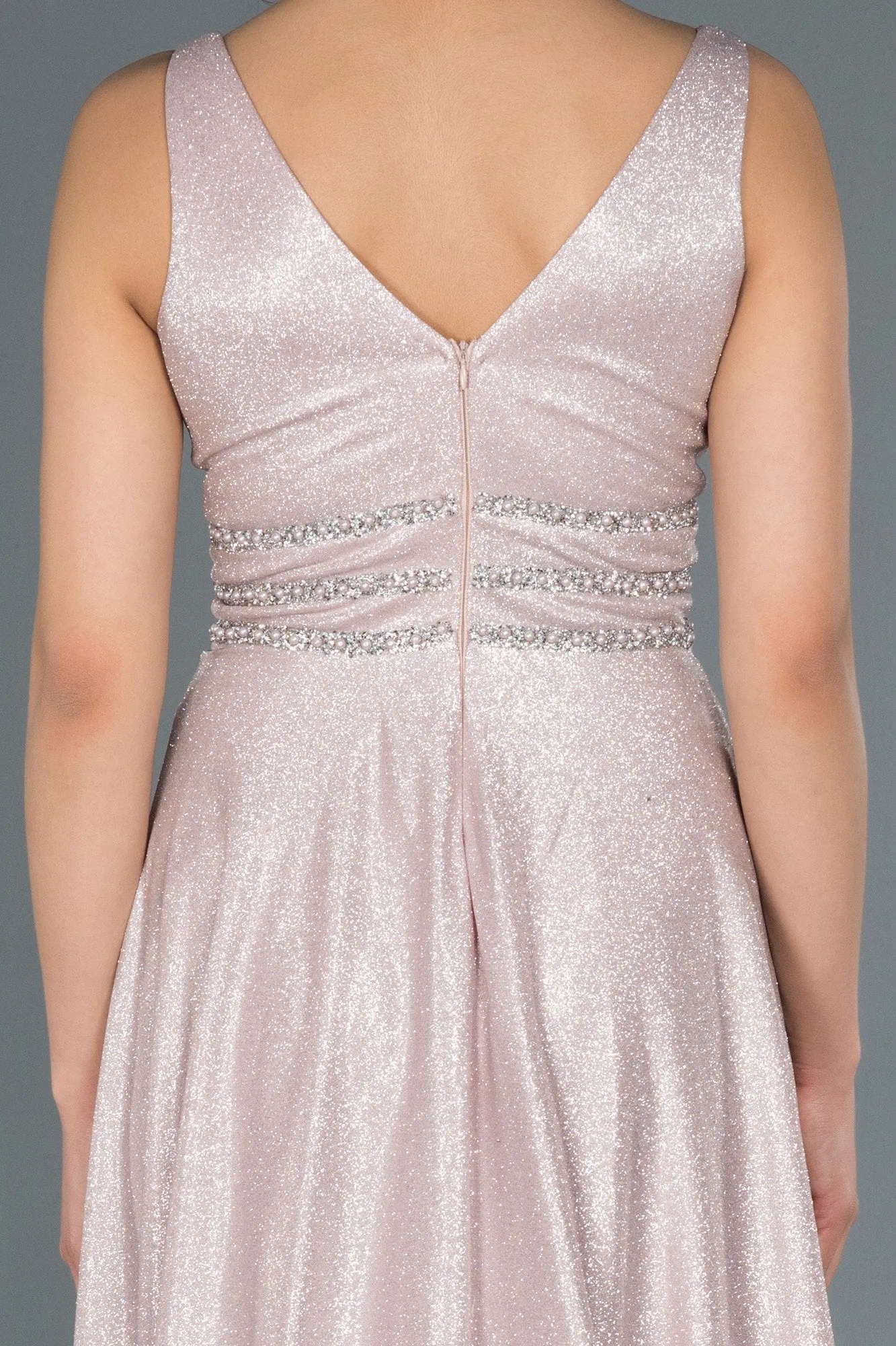 16989 Powder Pink Silvery Waist Detail Dress