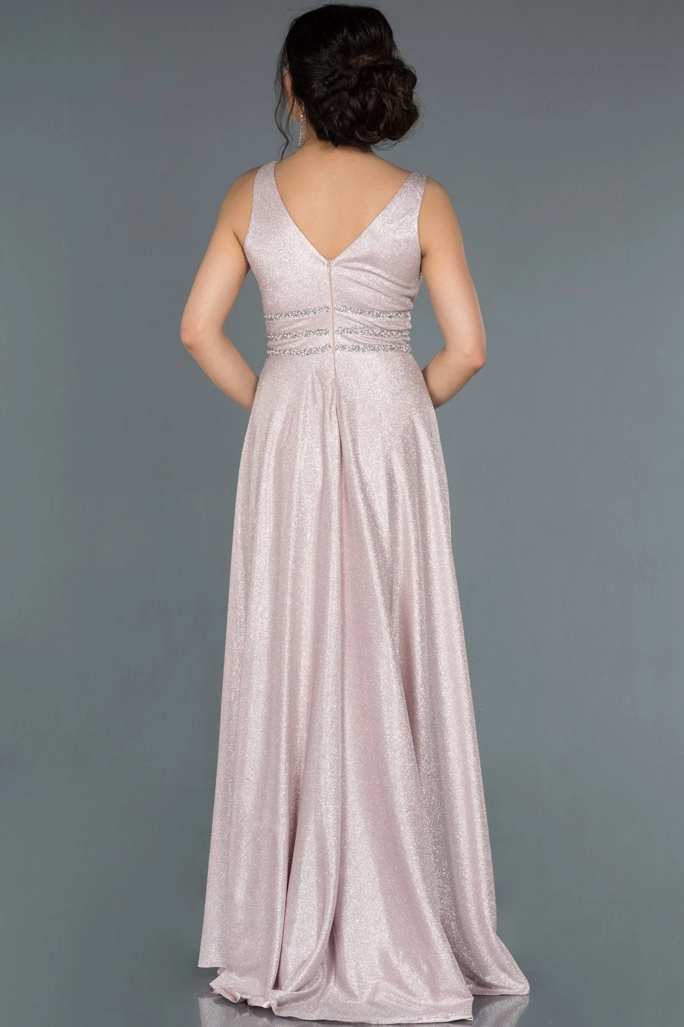 16989 Powder Pink Silvery Waist Detail Dress