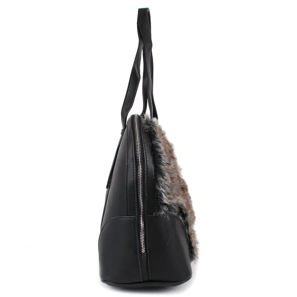 64637 Tricolor Faux-Fur Dome Shoulder Satchel