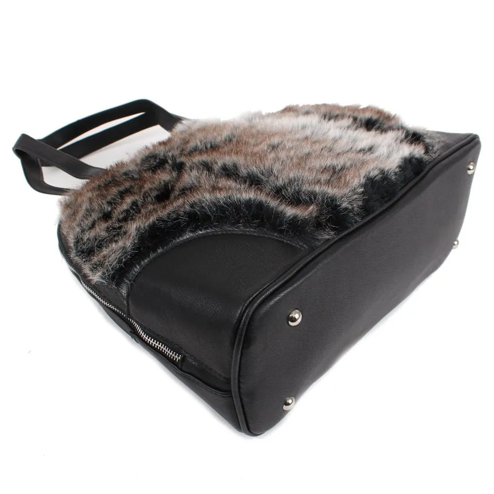 64637 Tricolor Faux-Fur Dome Shoulder Satchel