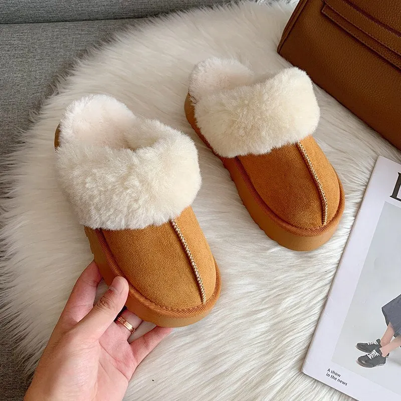 A&A Fur Slip on Platform Slides