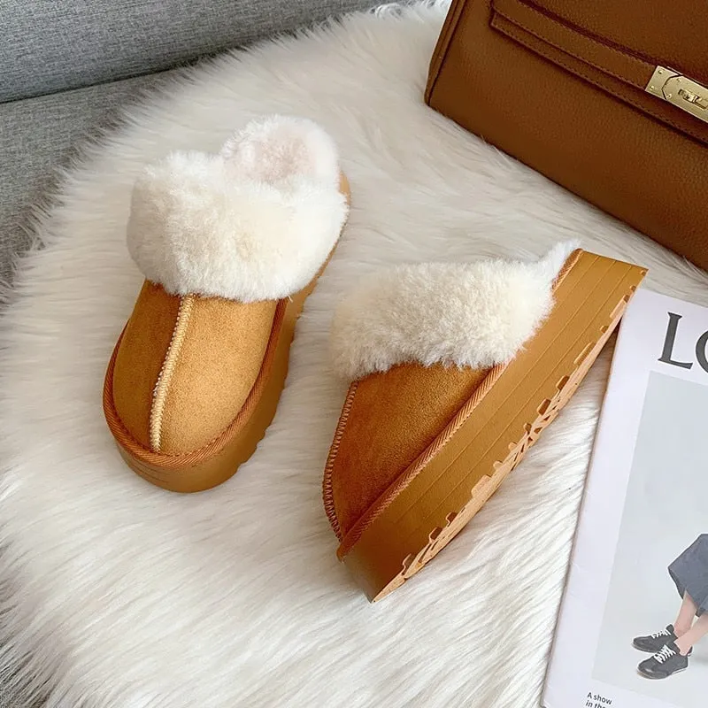 A&A Fur Slip on Platform Slides