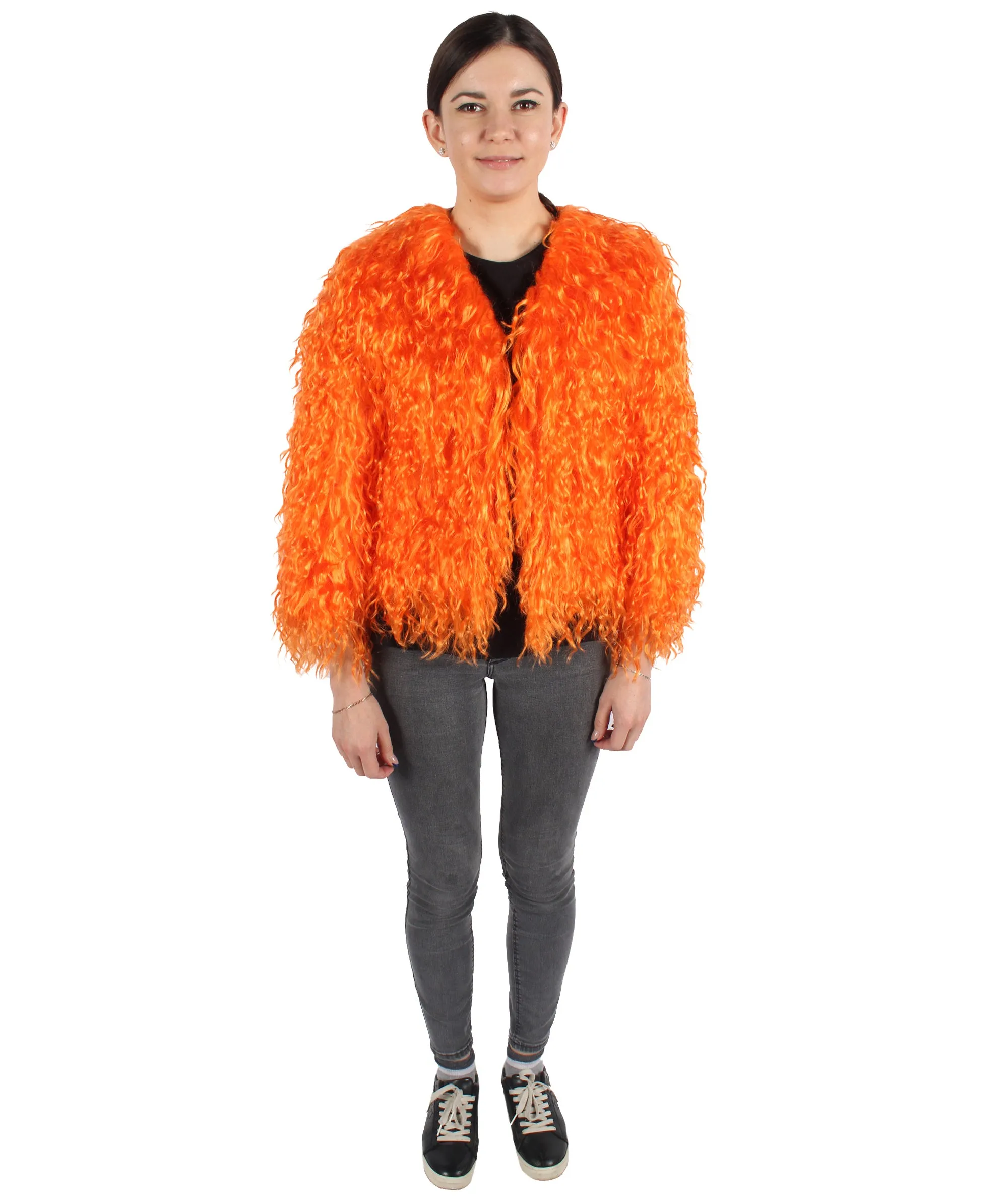 Adult Women’s Yellow Fur Faux Jacket for Cosplay Party| Breathable Synthetic Materials| Multiple Sizes & Color