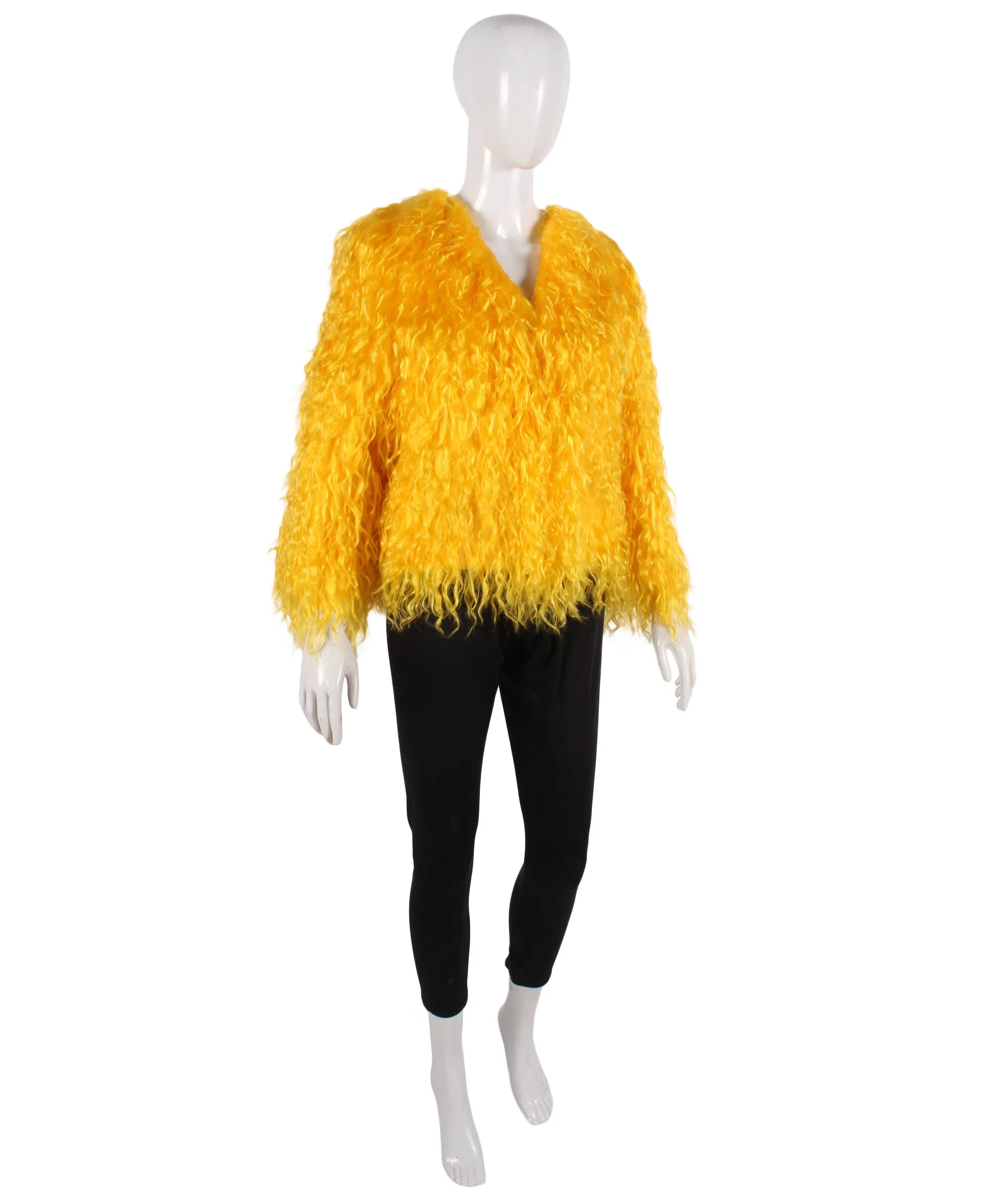 Adult Women’s Yellow Fur Faux Jacket for Cosplay Party| Breathable Synthetic Materials| Multiple Sizes & Color