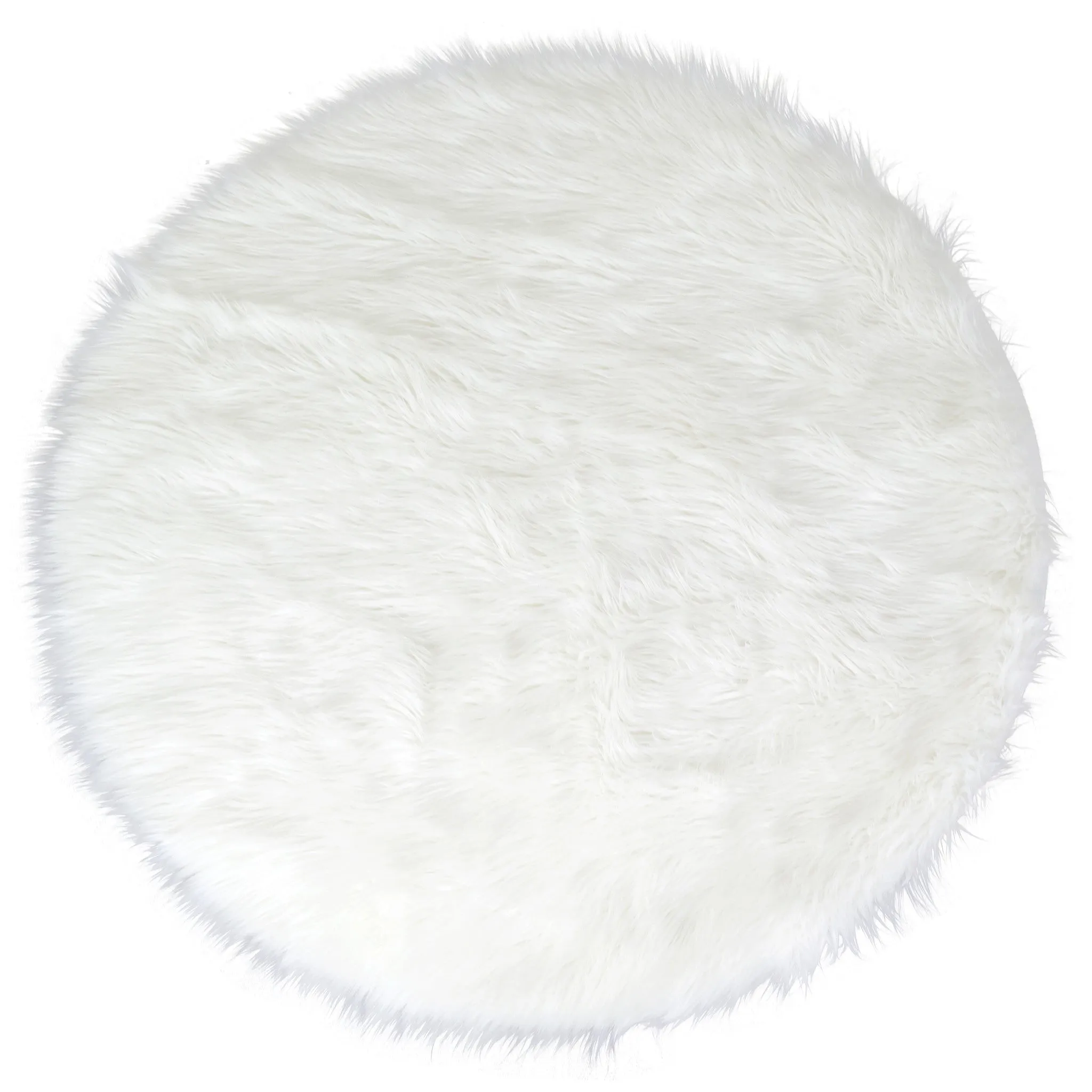 Alair White Round Faux Fur Area Rug 5 Foot Wide