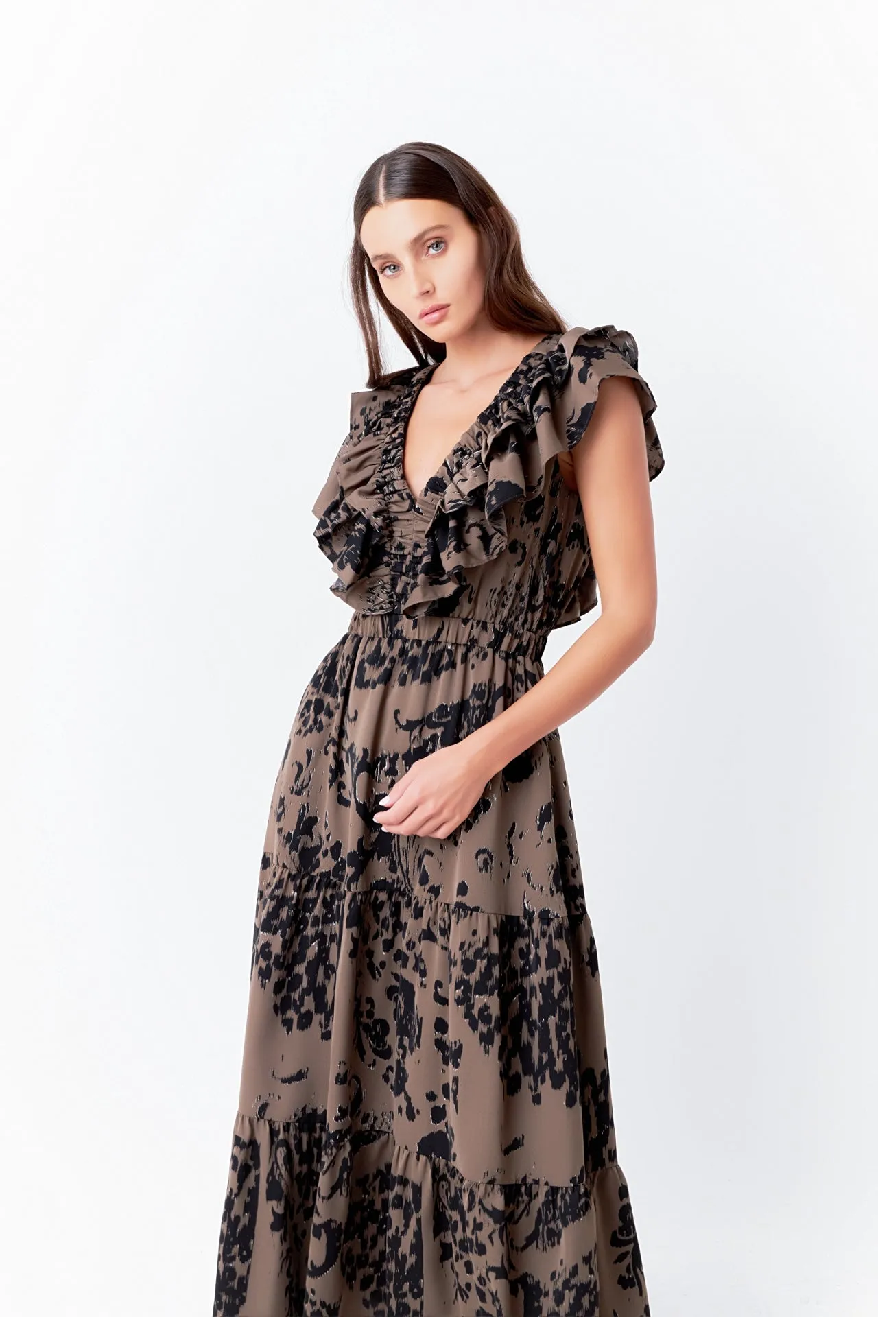 Animal Printed Ruffled Maxi Dress