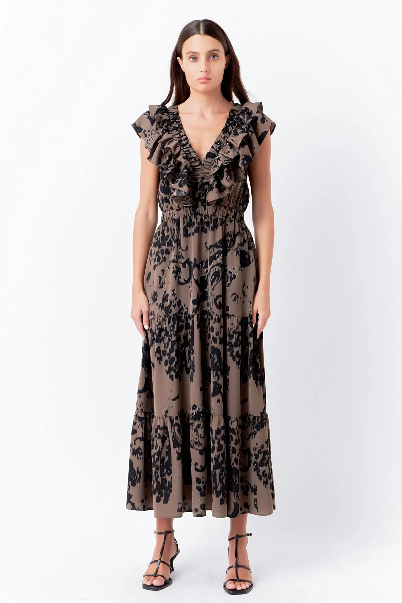 Animal Printed Ruffled Maxi Dress