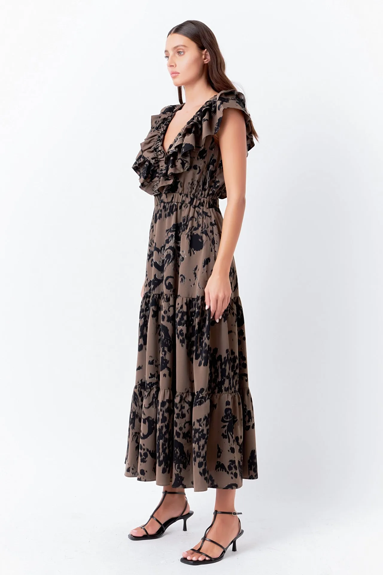 Animal Printed Ruffled Maxi Dress