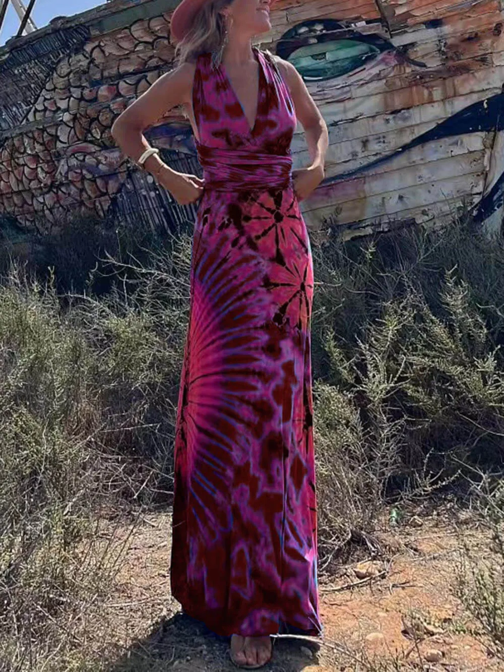 Aurora - Printed Sleeveless V-Neck Maxi Dress