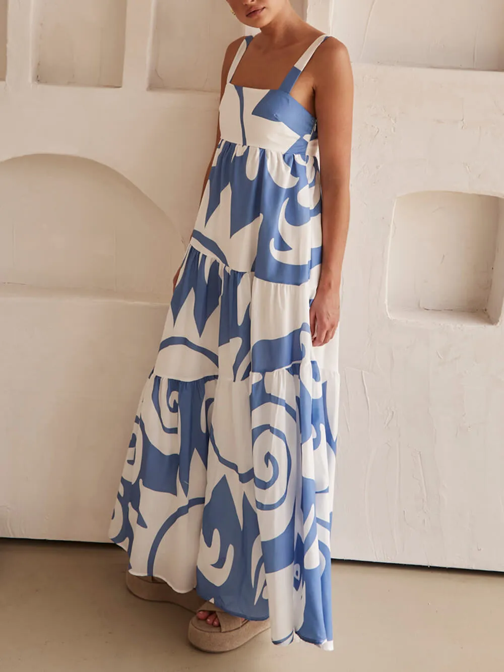 Azure Dream - Geometric Print Maxi Dress