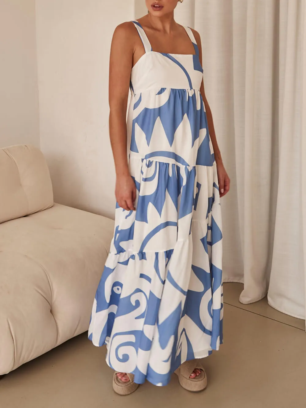 Azure Dream - Geometric Print Maxi Dress