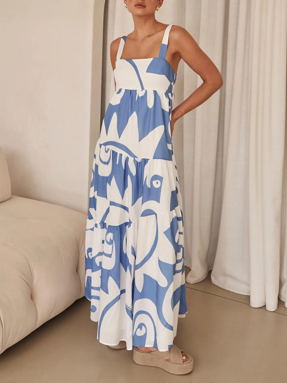 Azure Dream - Geometric Print Maxi Dress