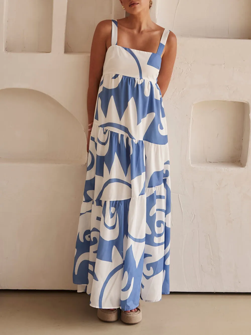 Azure Dream - Geometric Print Maxi Dress