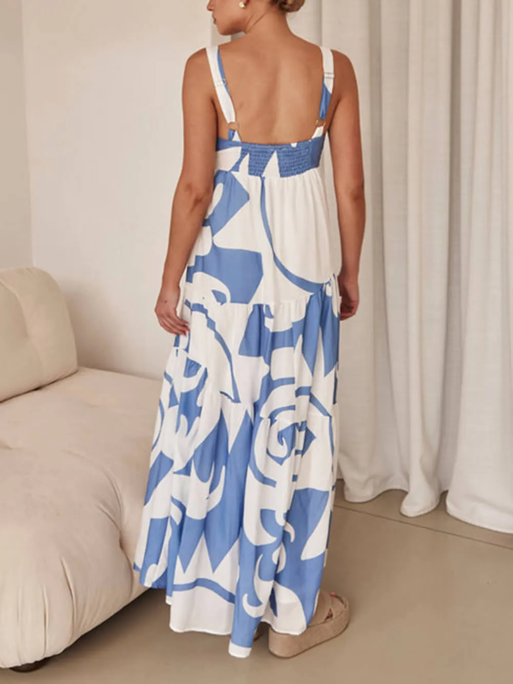 Azure Dream - Geometric Print Maxi Dress