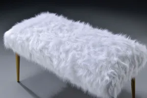 Bagley II White Faux Fur & Gold Bench