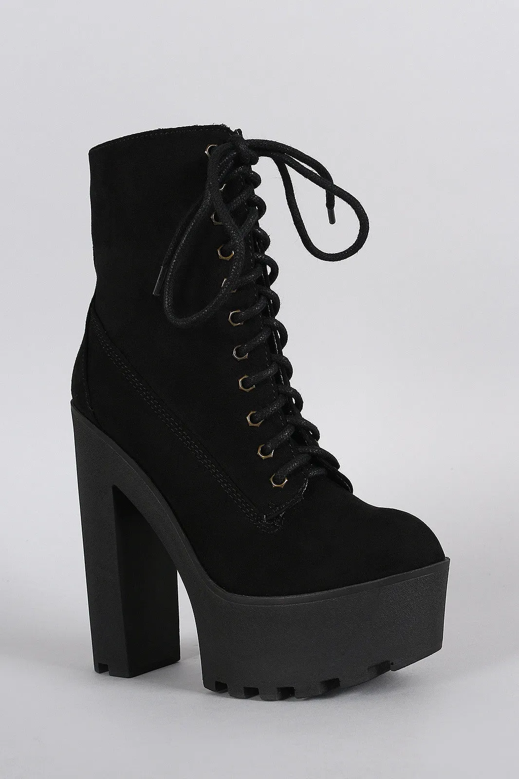 Bamboo Shearling Cuff Combat Lug Platform Booties