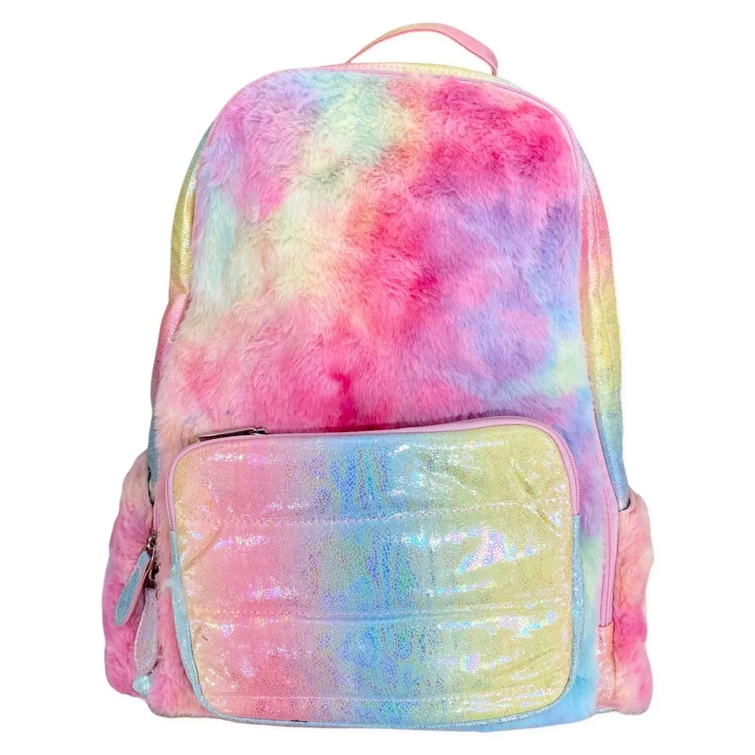 Bari Lynn Rainbow Faux Fur Backpack