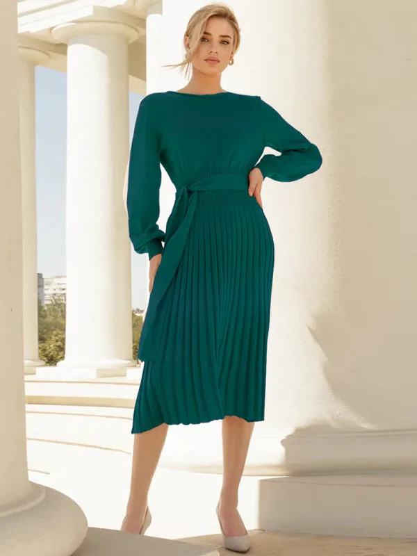 Be playful Classy Solid Color Pleated Sweater Dress | Knitted Jumper Dress | Two Piece Skirt Set