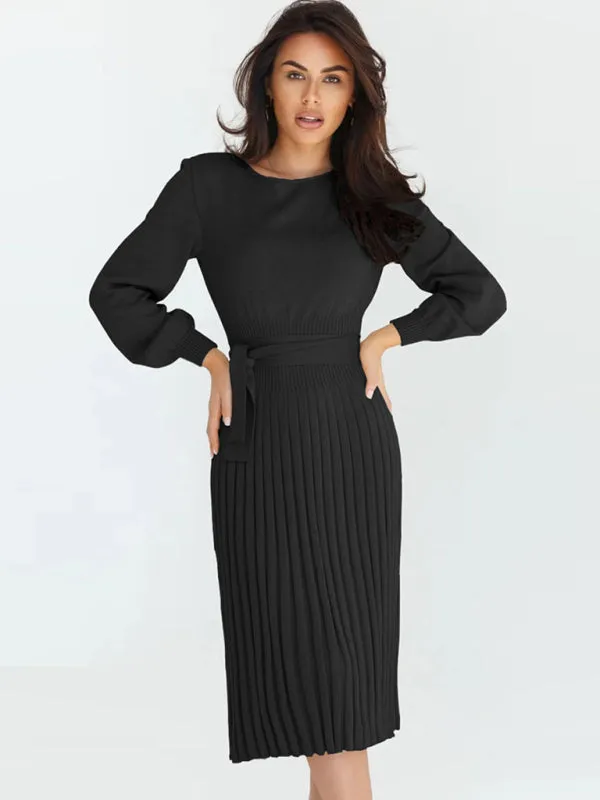 Be playful Classy Solid Color Pleated Sweater Dress | Knitted Jumper Dress | Two Piece Skirt Set