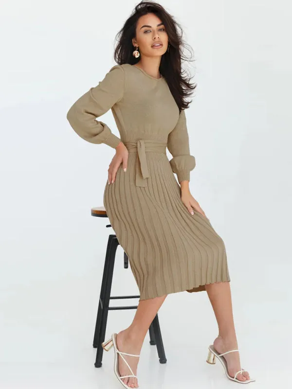 Be playful Classy Solid Color Pleated Sweater Dress | Knitted Jumper Dress | Two Piece Skirt Set