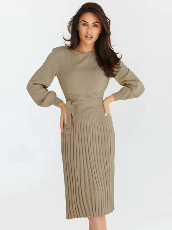 Be playful Classy Solid Color Pleated Sweater Dress | Knitted Jumper Dress | Two Piece Skirt Set