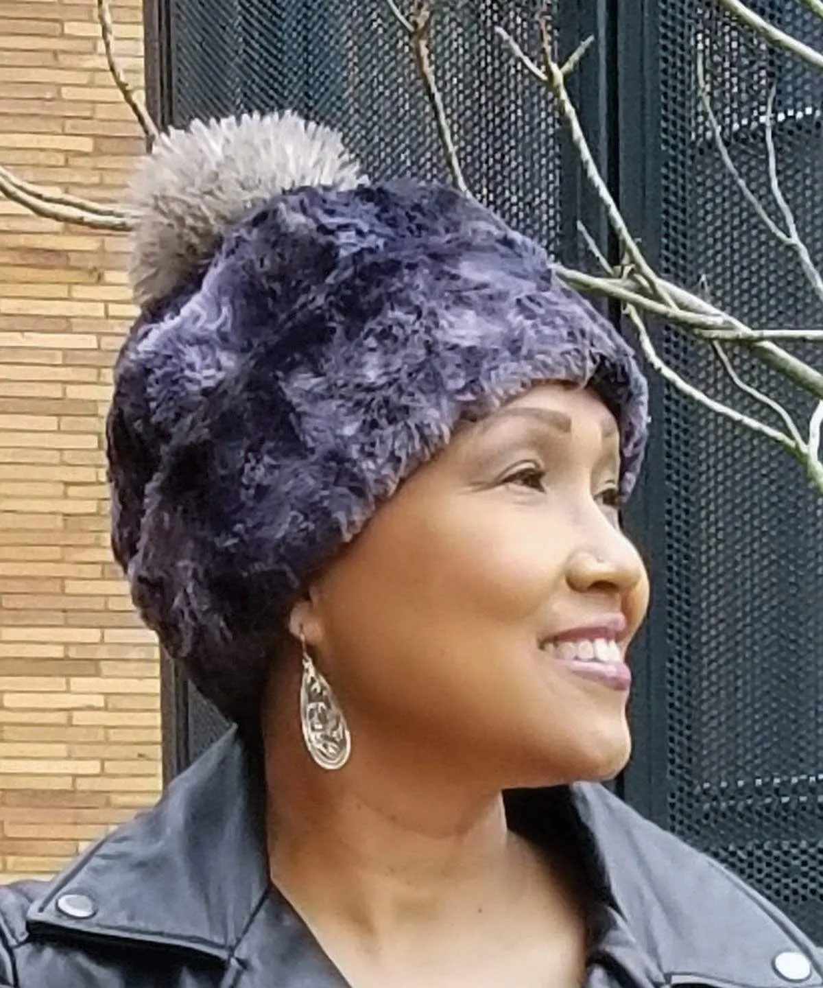 Beanie Hat, Reversible - Luxury Faux Fur in Highland Skye