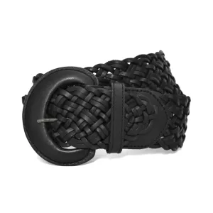 BELINDA - Womens Black Genuine Leather Plaited Belt