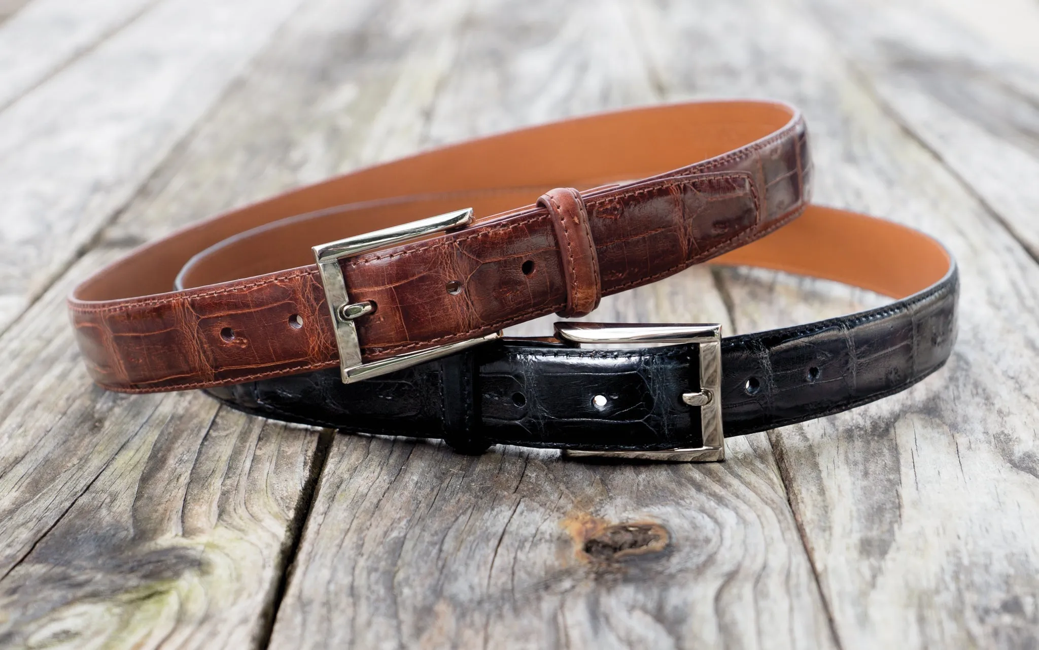 Black Genuine Shiny Crocodile Tail Belt | Bryant Park  - Made in the USA