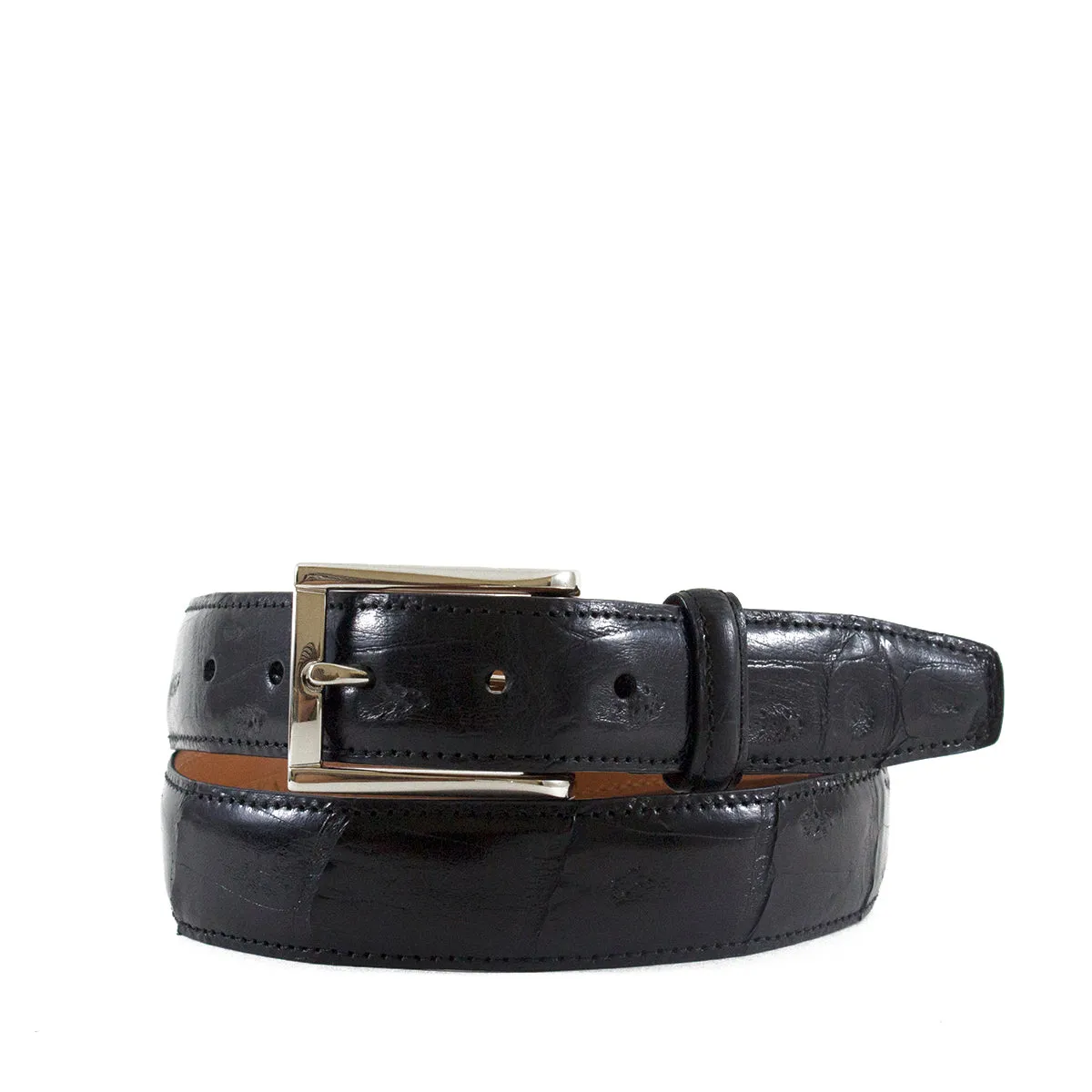 Black Genuine Shiny Crocodile Tail Belt | Bryant Park  - Made in the USA