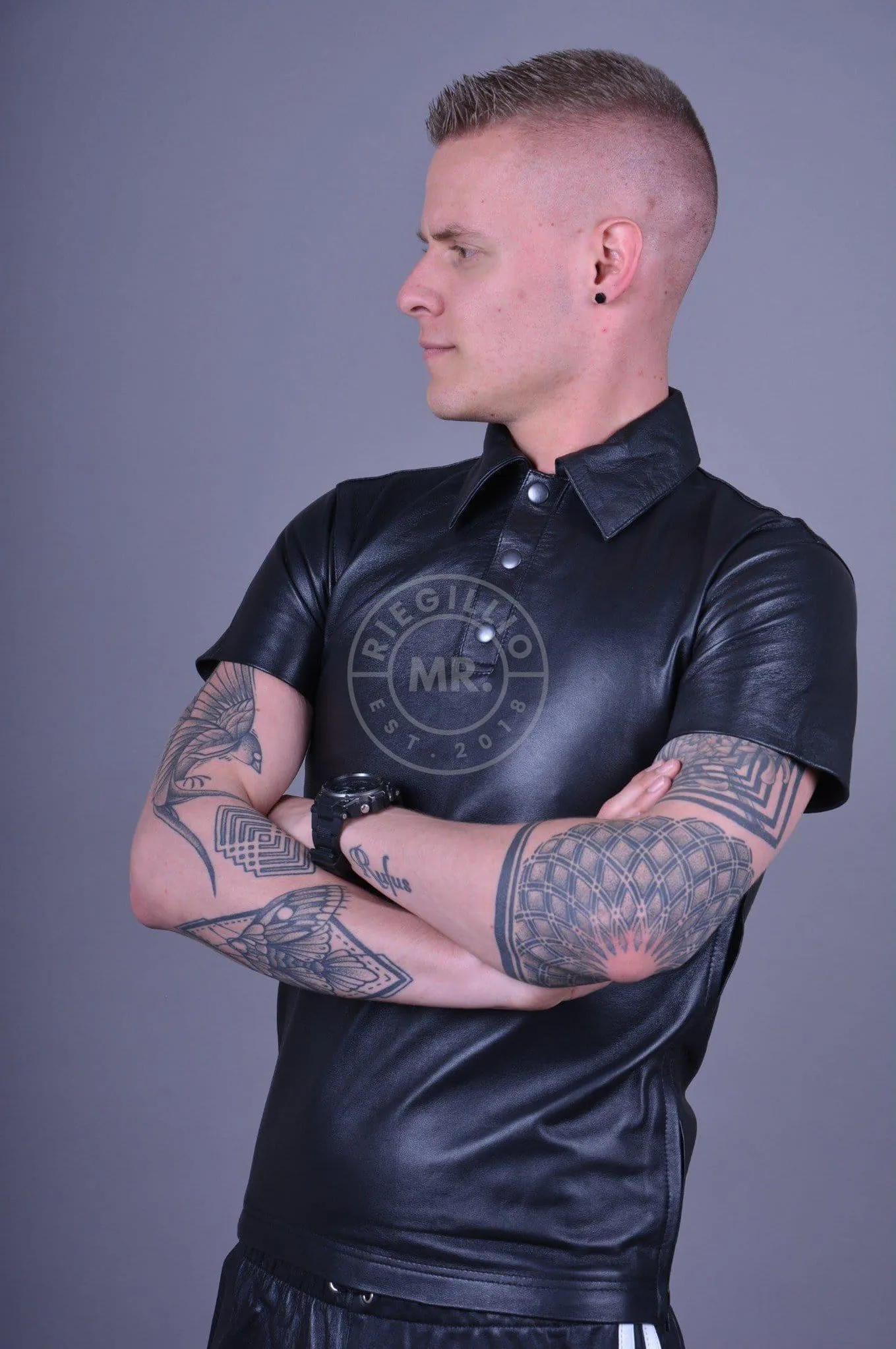 Black Leather Polo - PLAIN BLACK