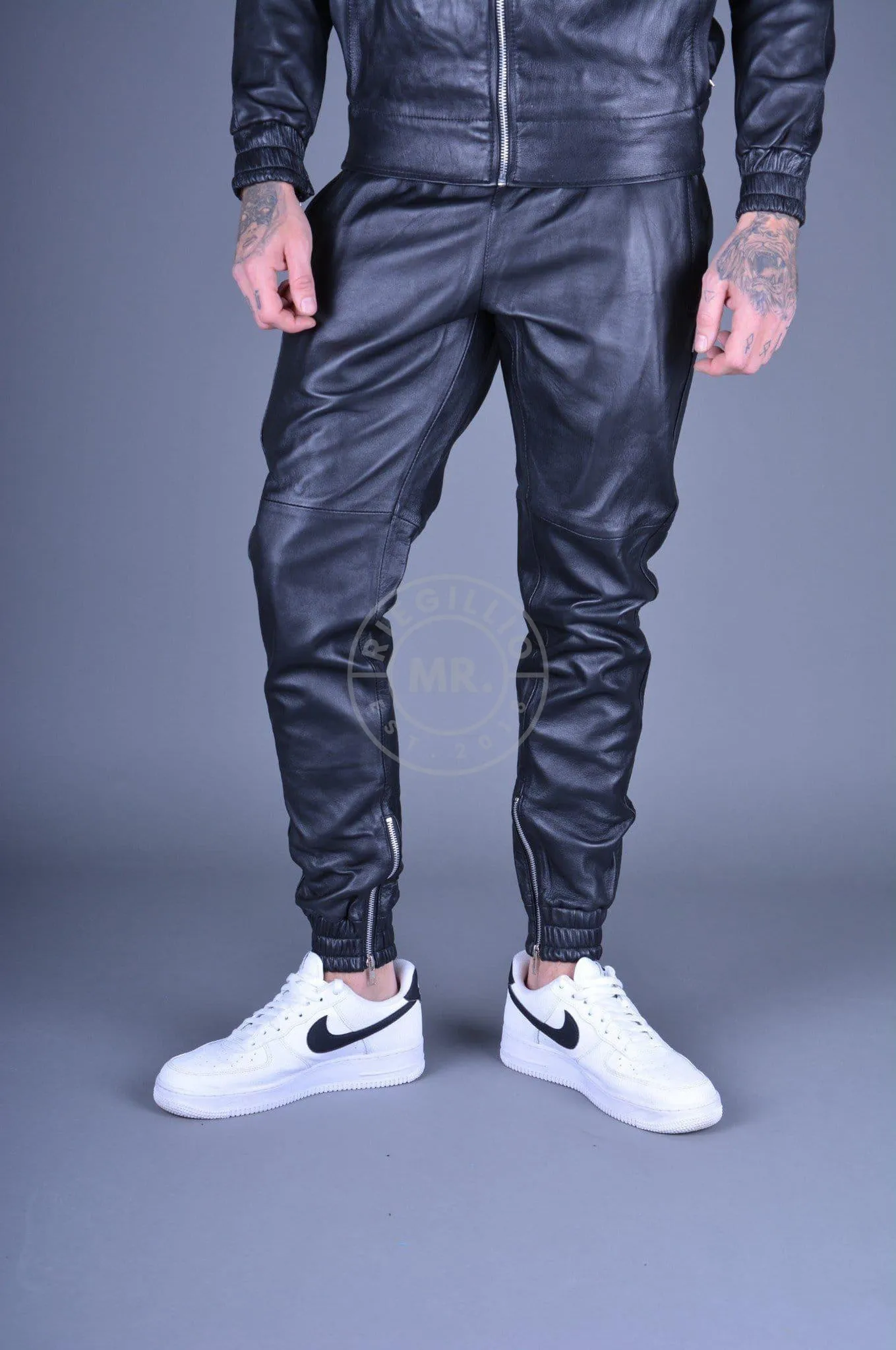 Black Leather Tracksuit Pants