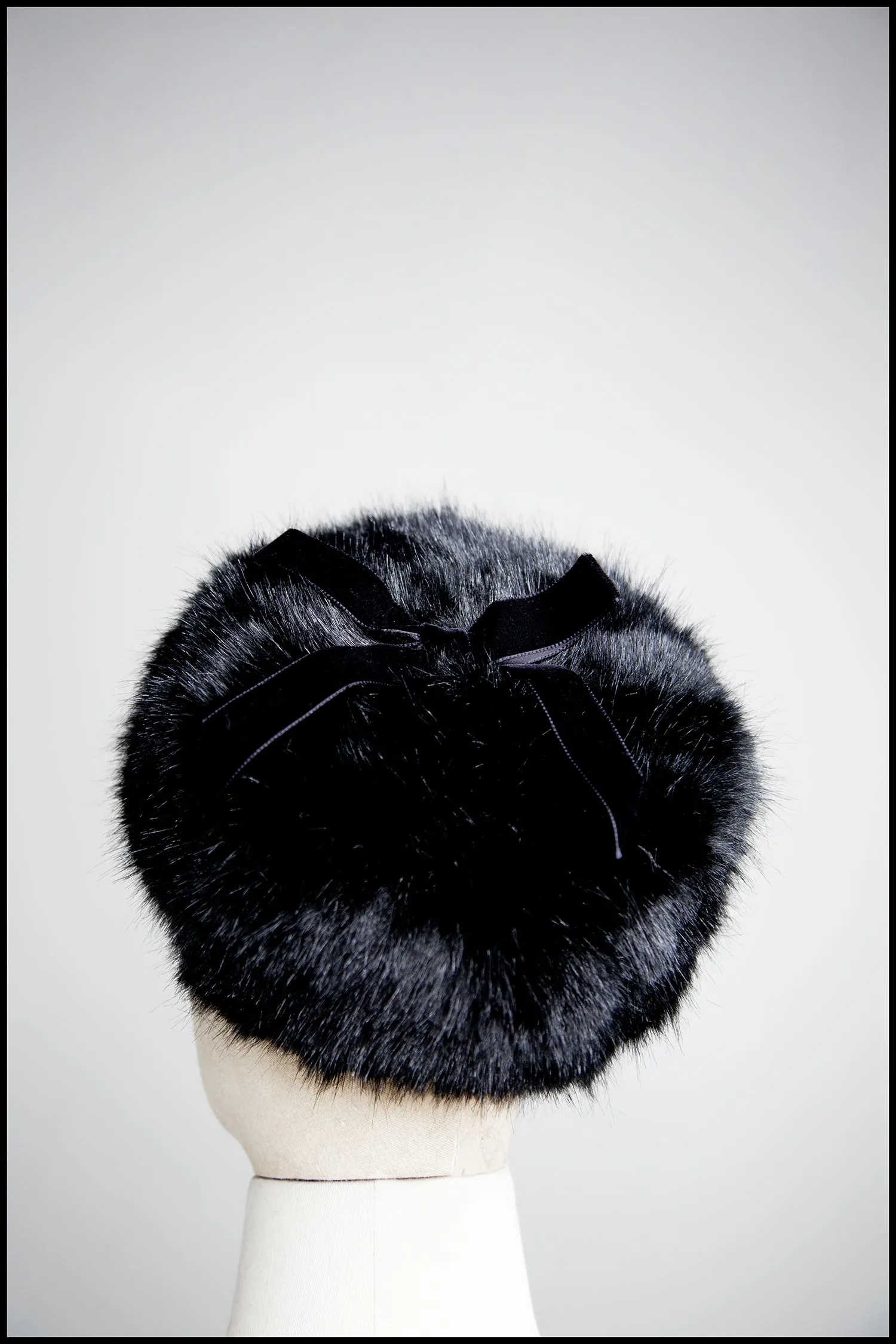 Black Powder Puff Faux Fur Hat