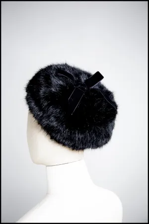 Black Powder Puff Faux Fur Hat