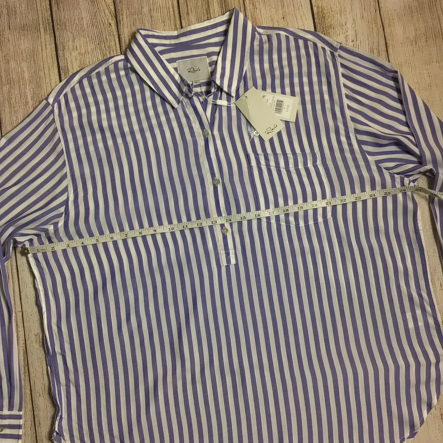 BNWT Rails 'Elle' Blue & White Striped Half Button Shirt Size XXL