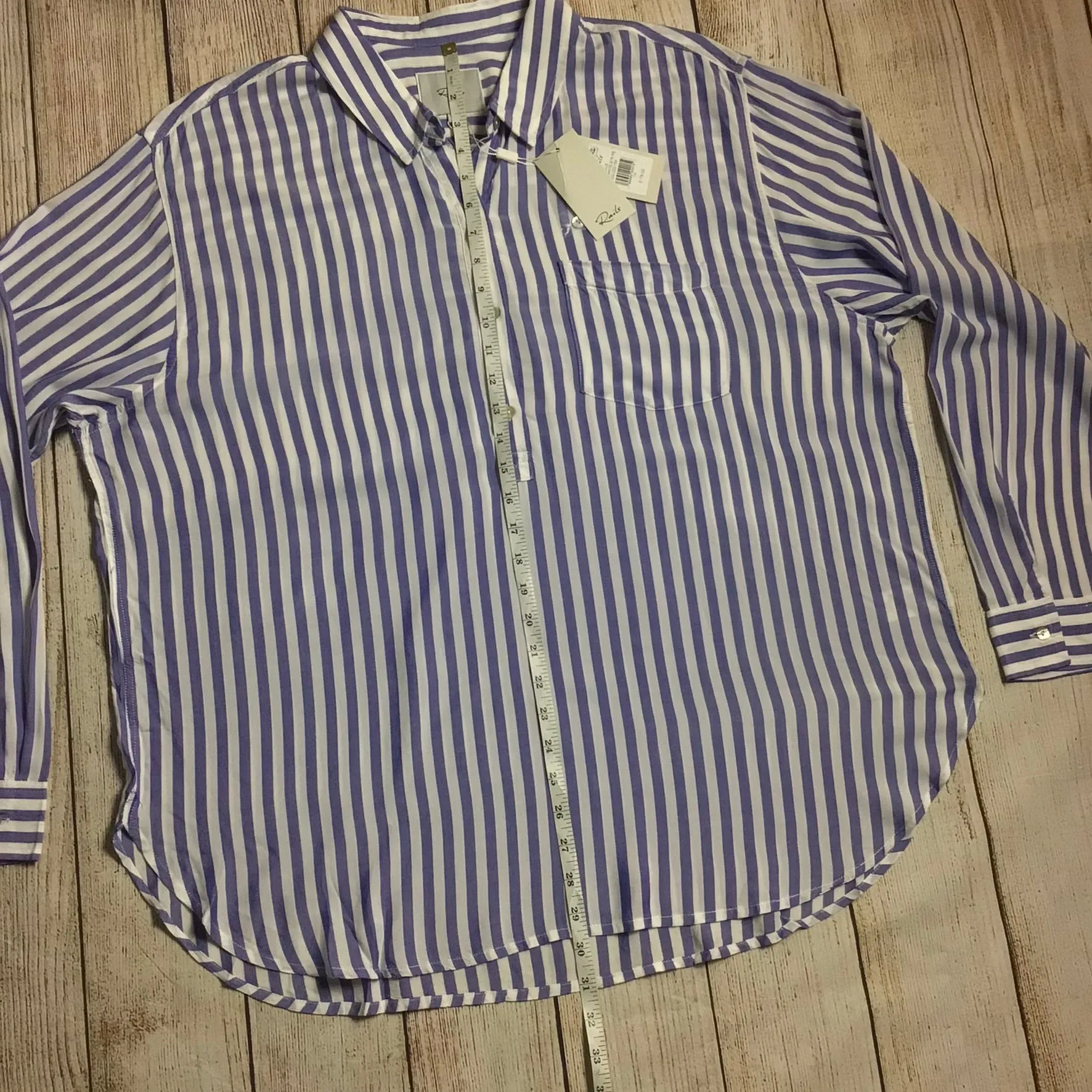 BNWT Rails 'Elle' Blue & White Striped Half Button Shirt Size XXL