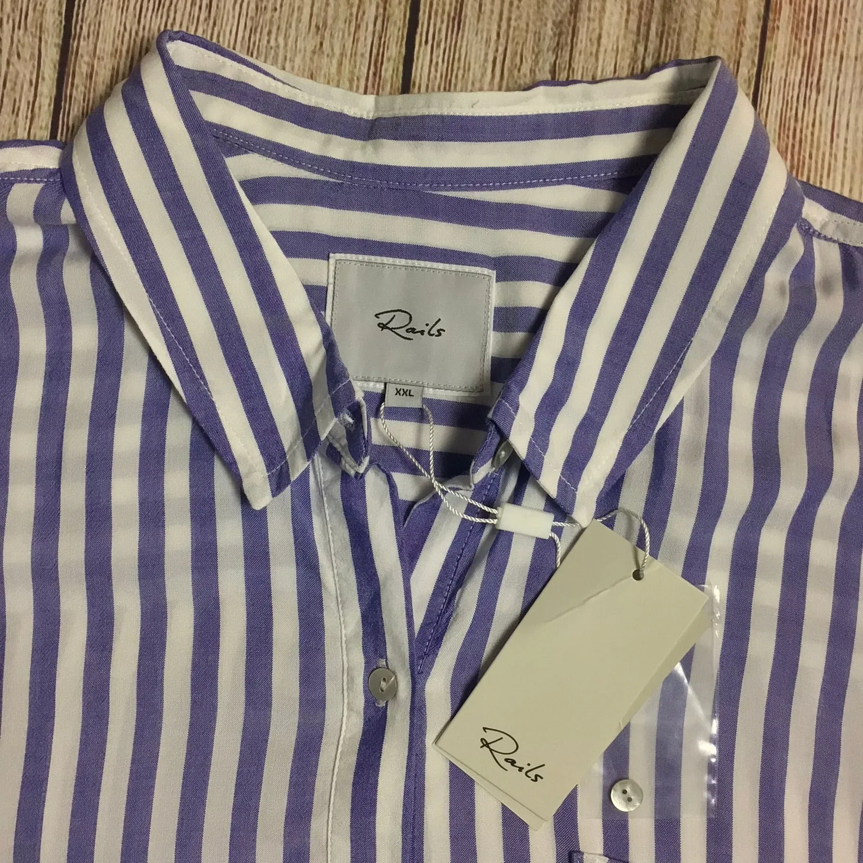 BNWT Rails 'Elle' Blue & White Striped Half Button Shirt Size XXL