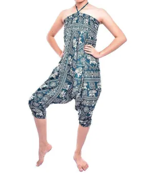 Bohotusk Kids Green Elephant Print Jumpsuit (9 - 11 Years)