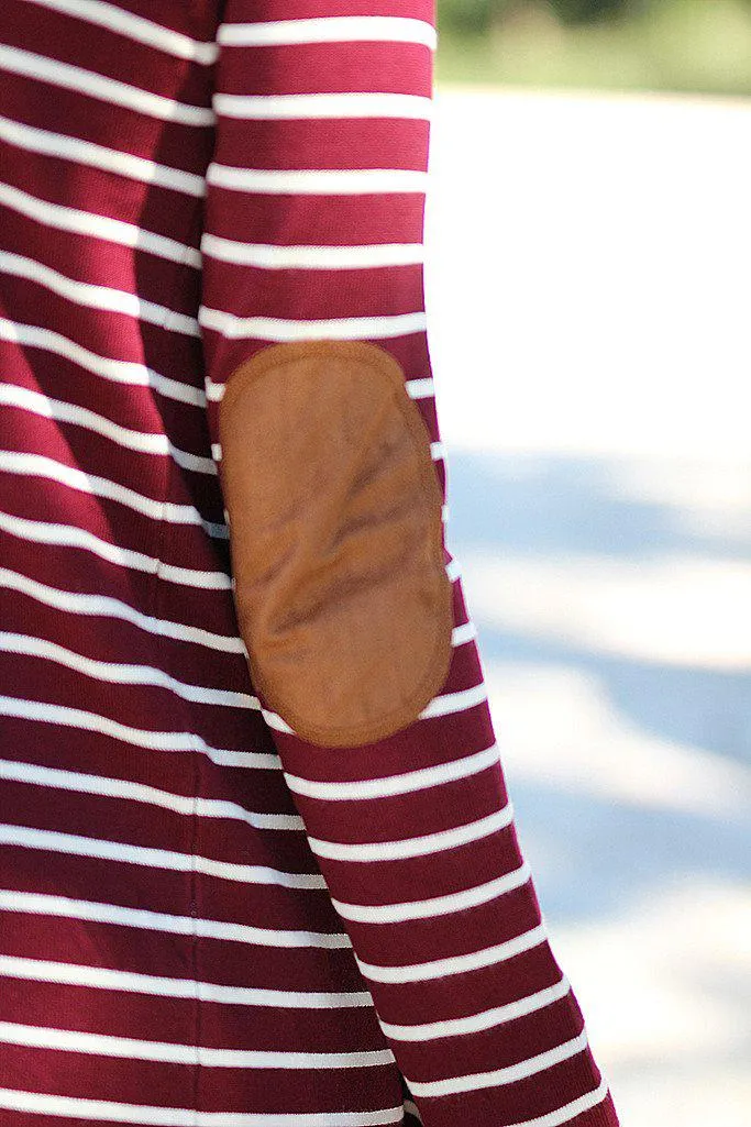 Burgundy Striped Cardigan with Elbow Patches