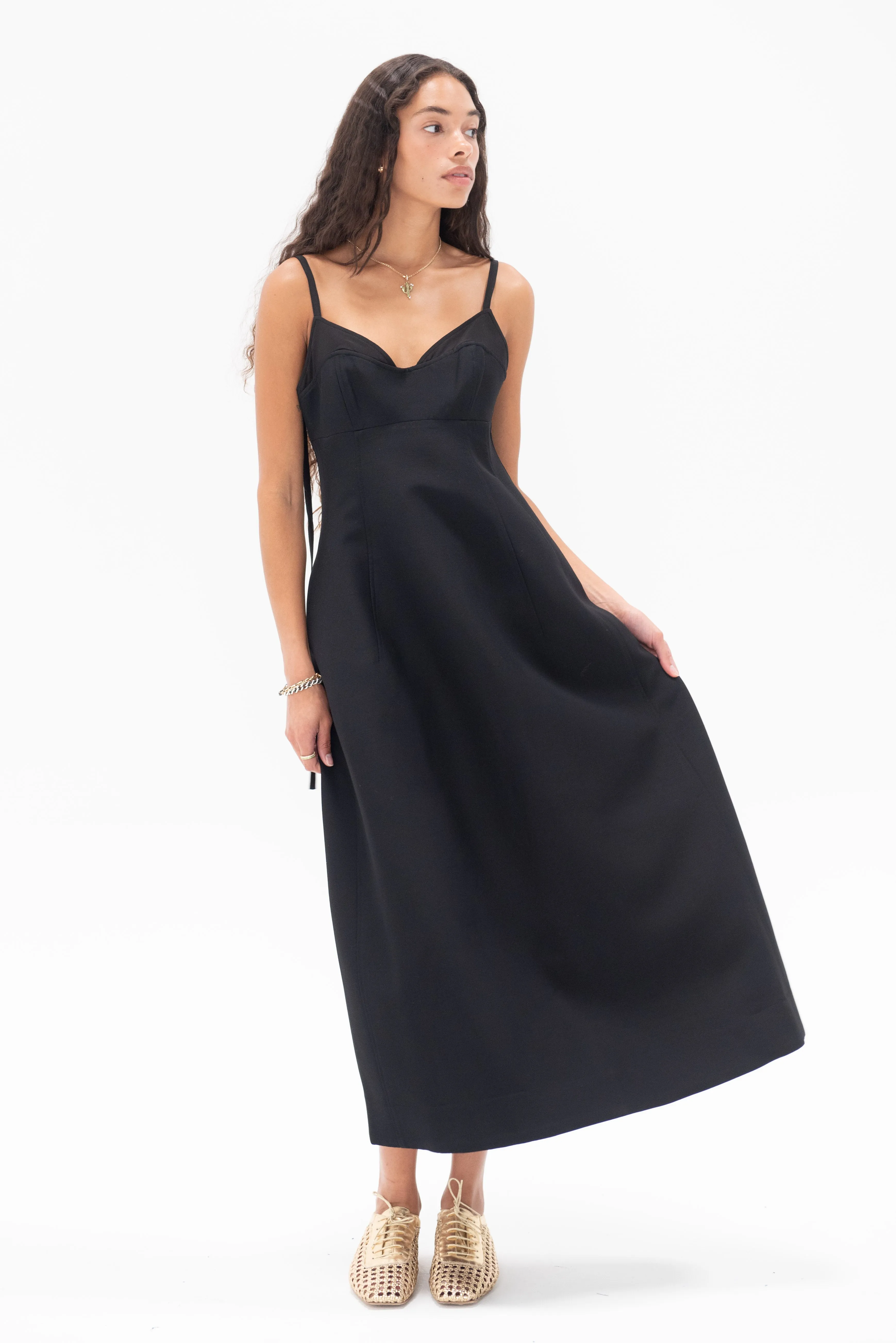 Bustier Cut Sleeveless Midi Dress, Black