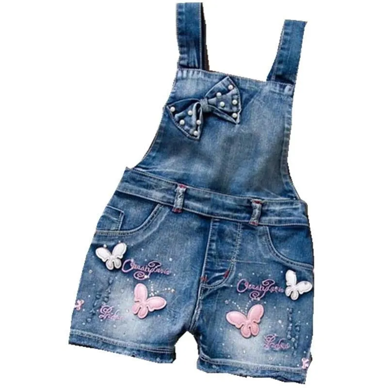 Butterflies Bowknot Design Pure Cotton Washed Denim Jumpsuits