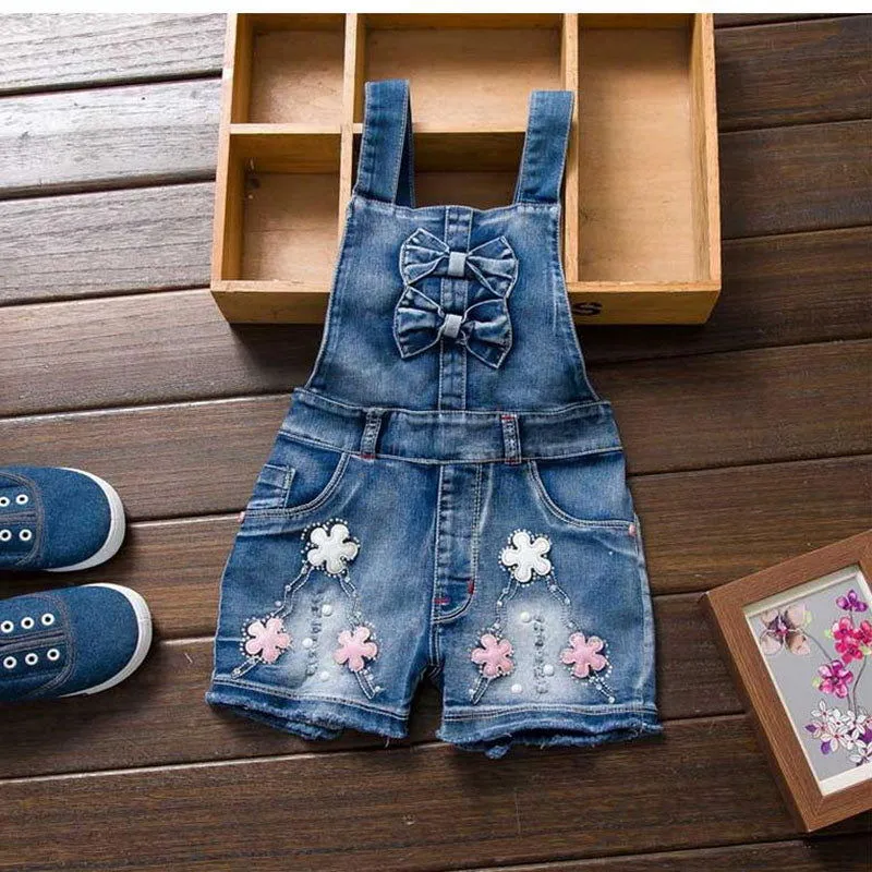 Butterflies Bowknot Design Pure Cotton Washed Denim Jumpsuits