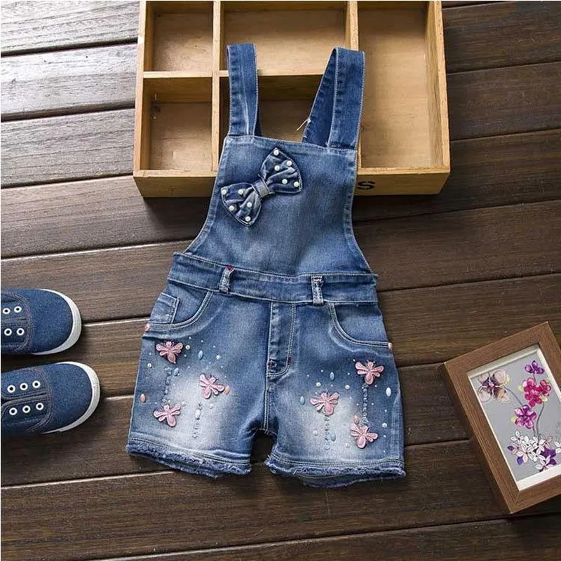 Butterflies Bowknot Design Pure Cotton Washed Denim Jumpsuits