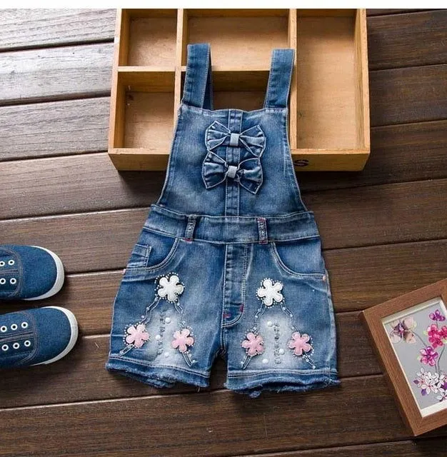 Butterflies Bowknot Design Pure Cotton Washed Denim Jumpsuits