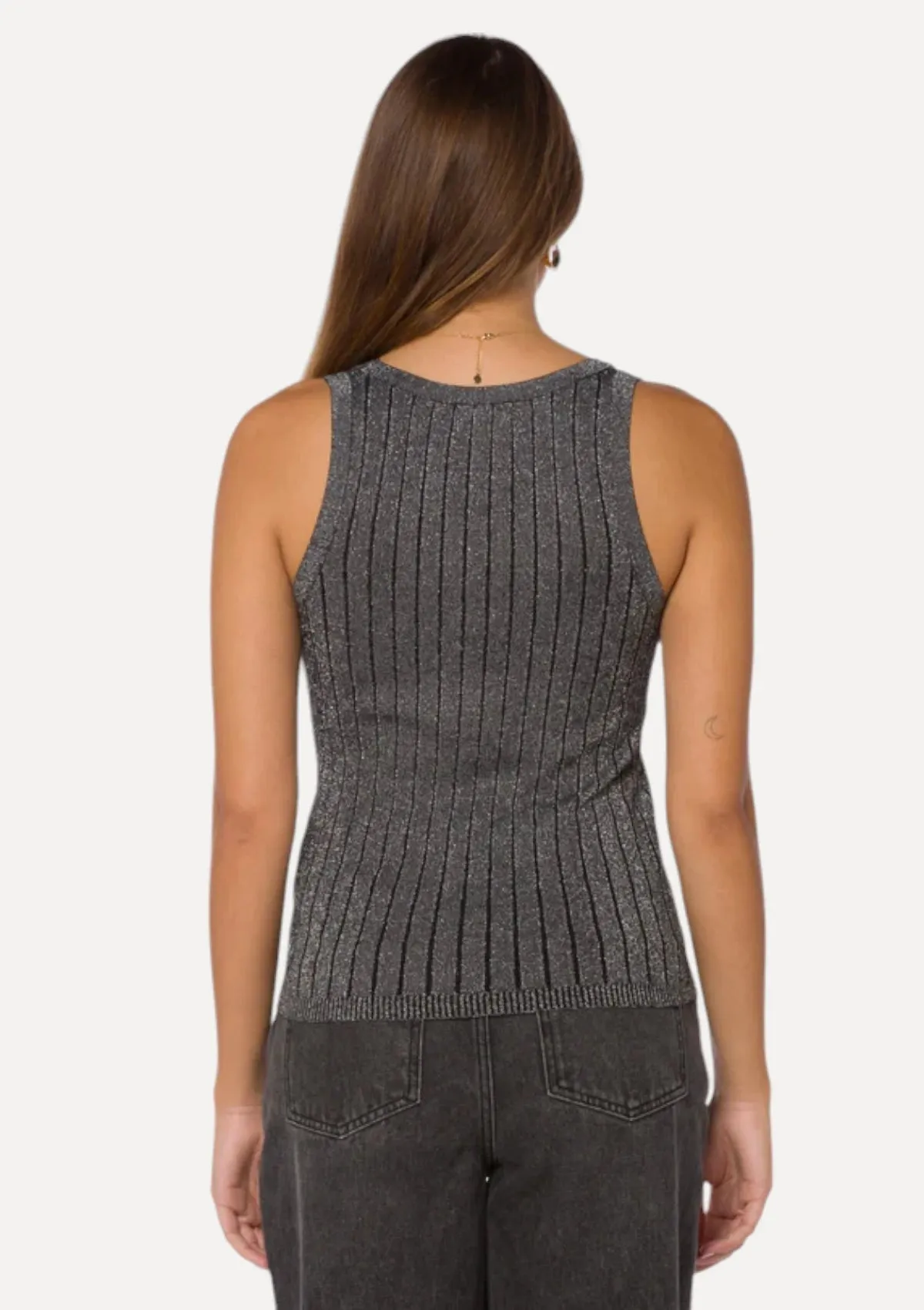 Caryn Shimmer Knit Tank Top - Black