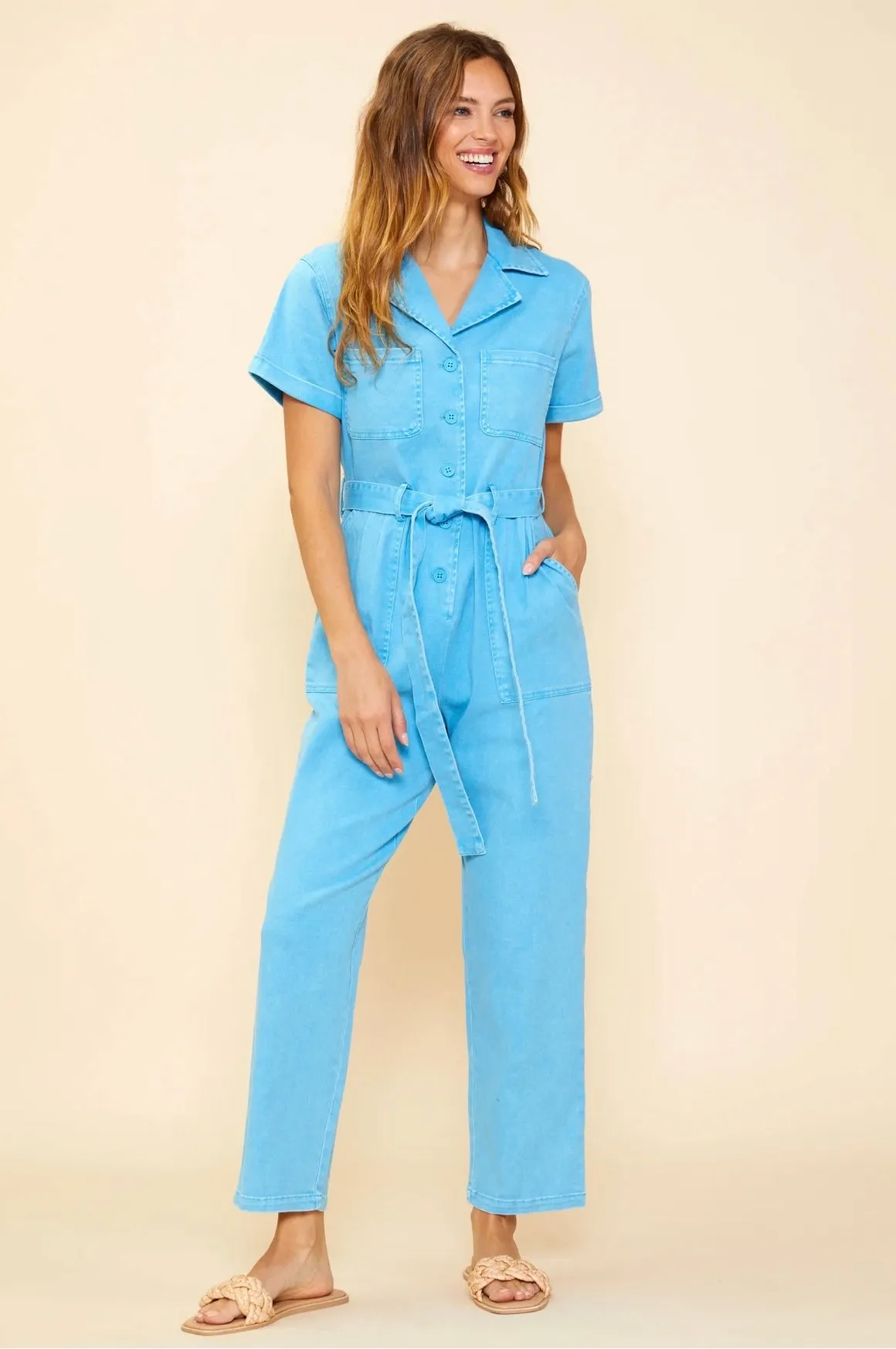 Cassandra Short Sleeve Cotton Utility Jumpsuit