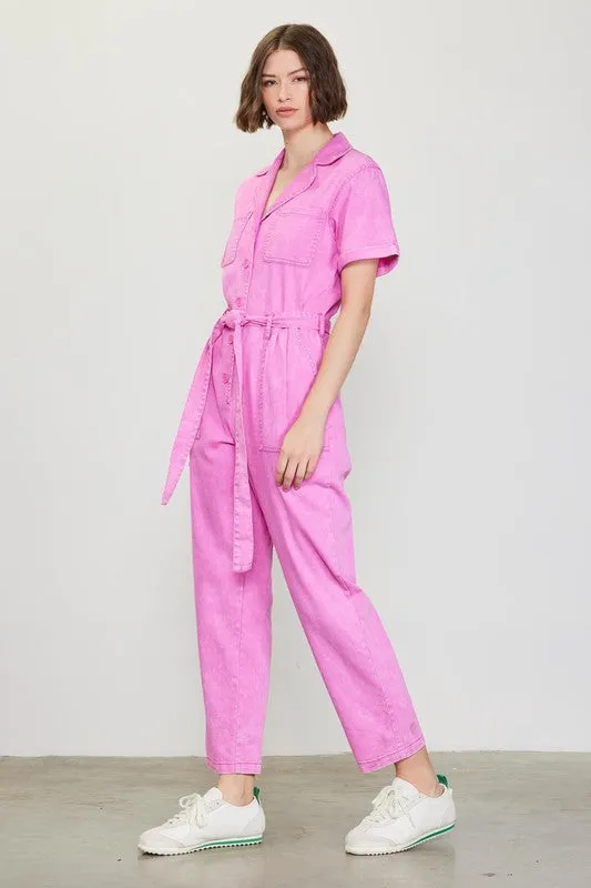 Cassandra Short Sleeve Cotton Utility Jumpsuit