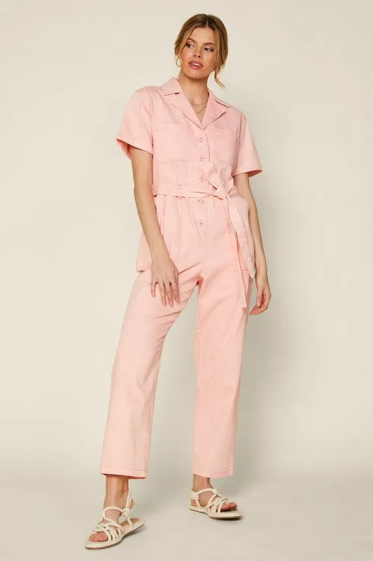 Cassandra Short Sleeve Cotton Utility Jumpsuit