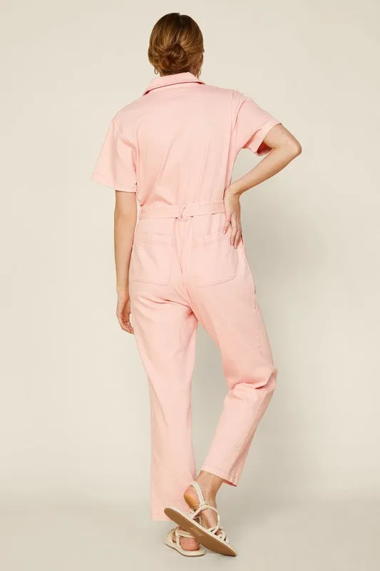 Cassandra Short Sleeve Cotton Utility Jumpsuit